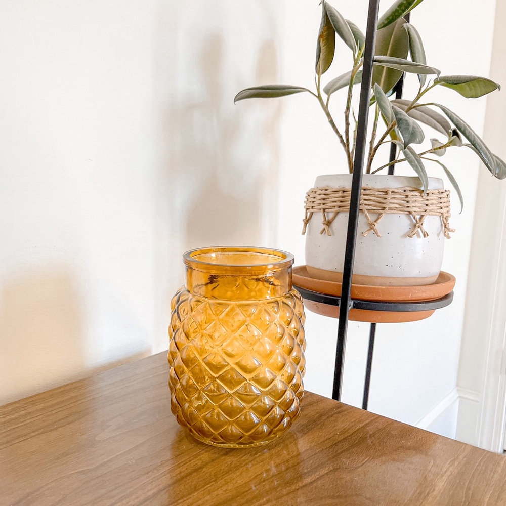 Vintage Mid century modern boho yellow bubble flower vase
